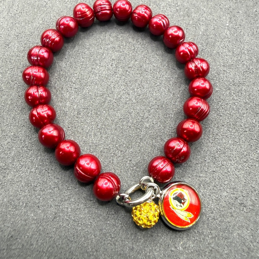 Honora Bracelet Washington Redskins Red Pearl Crystal Pave Charm Preppy